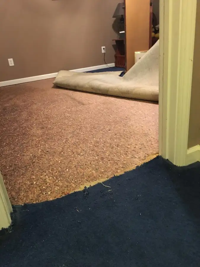 Carpet pad removal revealing water damage during Water Mitigation Services in Rathdrum